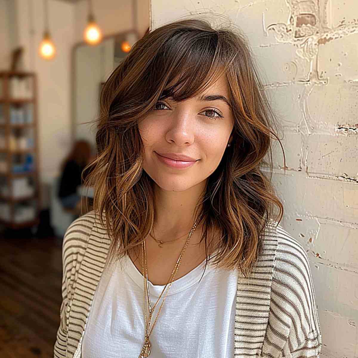 bangs hairstyle for round face to look slim